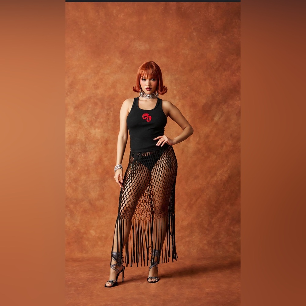 Black Fishnet Fringe Skirt